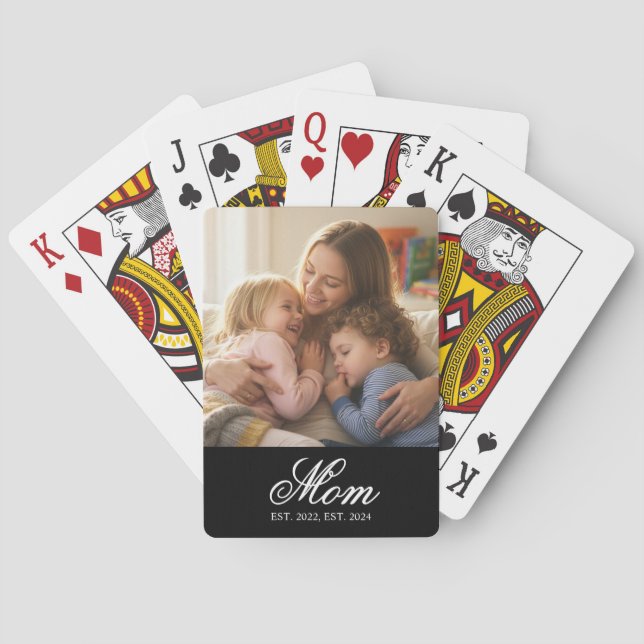 Mum Established White Elegant Script Photo Playing Cards (Back)