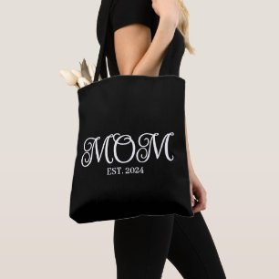 Mum Established White Modern Minimal Script Tote Bag