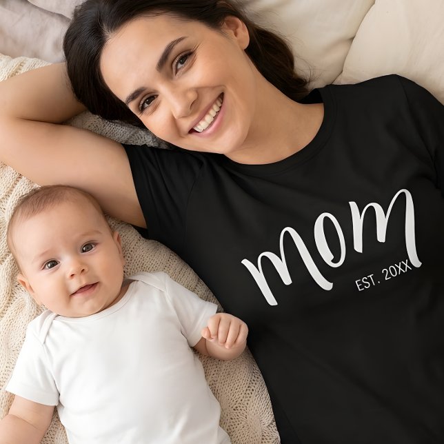 Mum Established White Script Custom Year New Mama T-Shirt (Creator Uploaded)