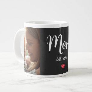 Mum Established White Script Photo Red Heart Mug