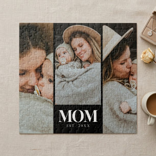 Mum Established White Typography 3 Photo Jigsaw Puzzle