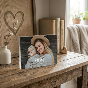 Mum Established White Typography Photo Gift Block