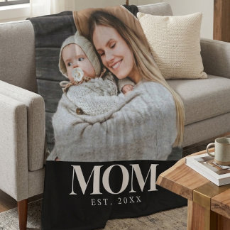 Mum Established White Typography Photo Gift Fleece Blanket