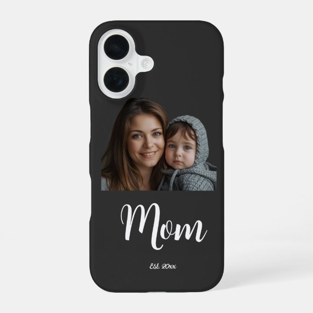 Mum Established Year Black Modern Script  iPhone 16 Case (Back)