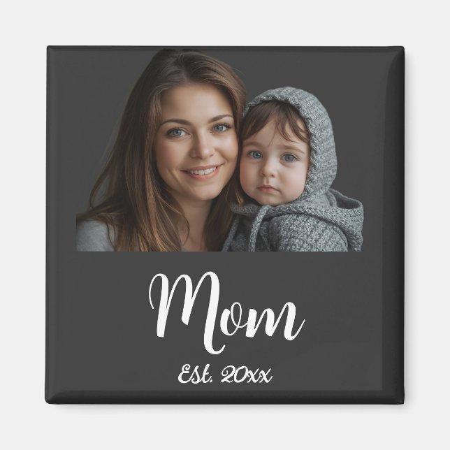 Mum Established Year Black Modern Script  Magnet (Front)