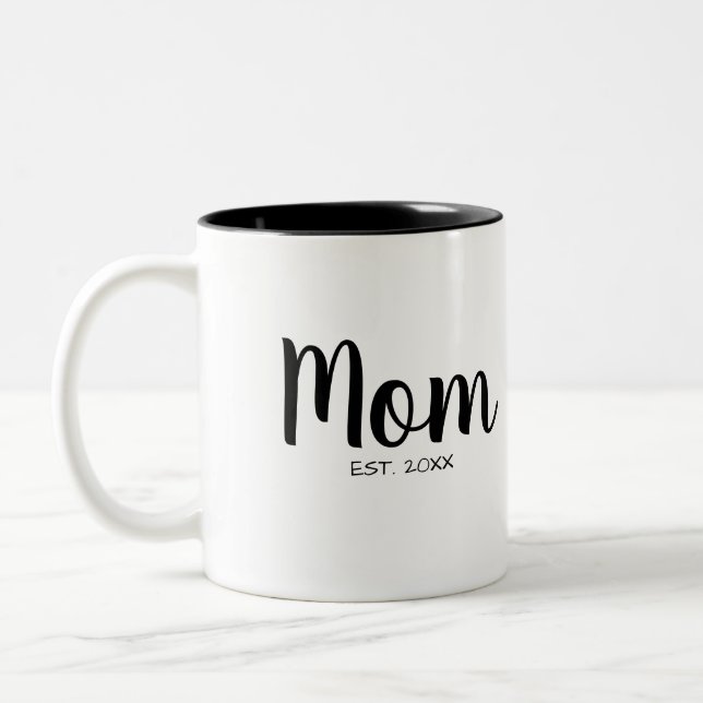 Mum Established Year Chic Script Design Two-Tone Coffee Mug (Left)