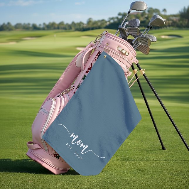 Mum Established Year Script New Mum Gift Blue Golf Towel (Creator Uploaded)