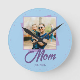 Mum Established Year with Custom Photo Round Clock