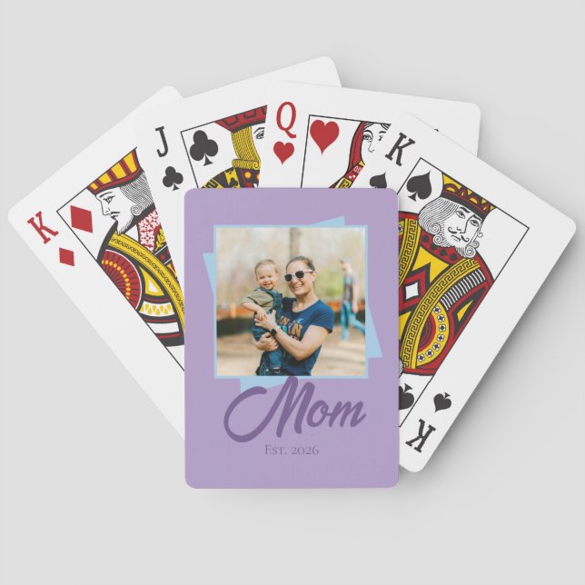Mum Established Year with Photo Playing Cards (Back)