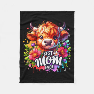 Mum ever highland cow floral mother's day fleece blanket