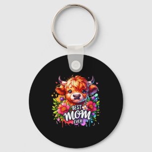 Mum ever highland cow floral mother's day key ring