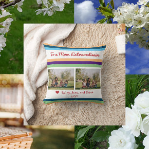 Mum Extraordinaire 2 Photos Names Script Modern Cushion
