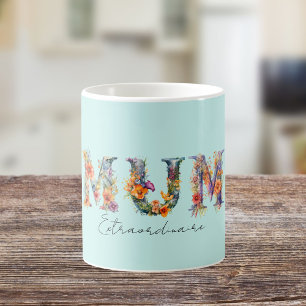 Mum Extraordinaire Floral Typography Coffee Mug