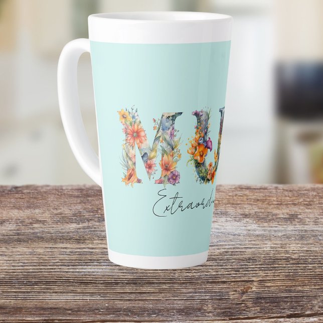 Mum Extraordinaire Floral Typography Latte Mug (Creator Uploaded)