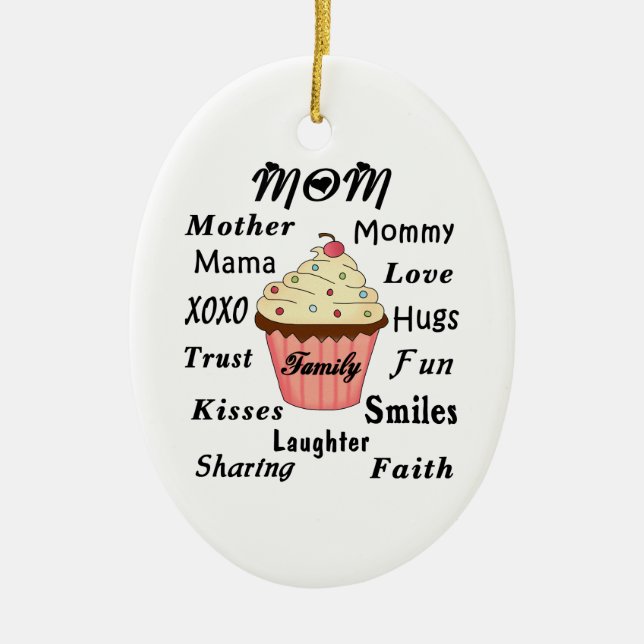 Mum Family Cupcake Ceramic Tree Decoration (Front)