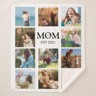 Mum Family Photo Collage Modern Sherpa Blanket