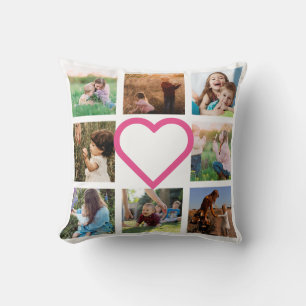 Mum Family Photo Collage Pink Heart Cushion
