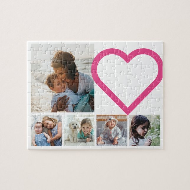 Mum Family Photo Collage Pink Heart Jigsaw Puzzle (Horizontal)