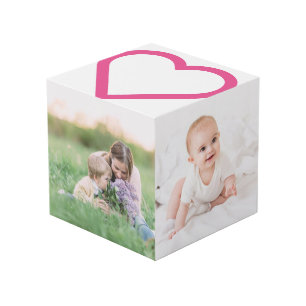 Mum Family Photo Collage Pink Heart Modern Cube