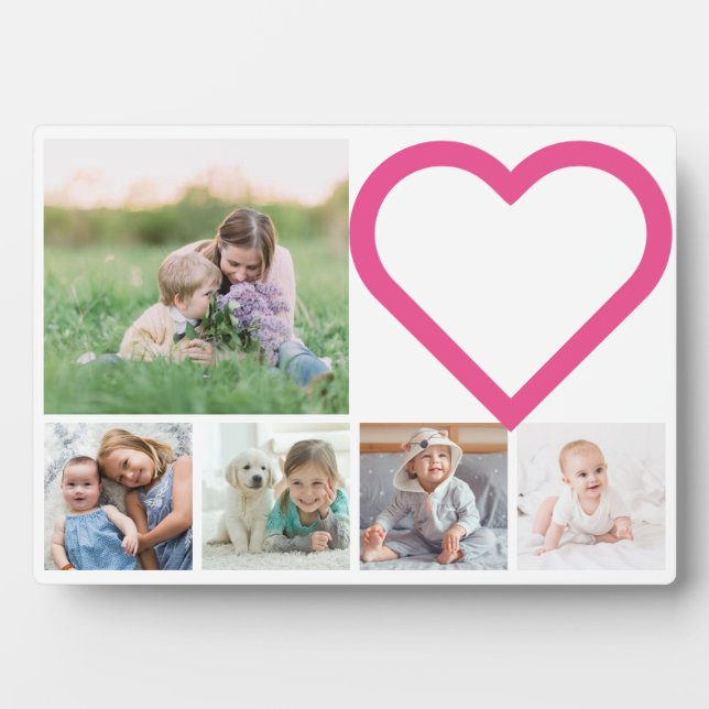 Mum Family Photo Collage Pink Heart Modern Plaque (Front)