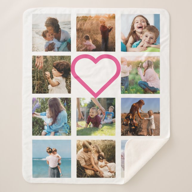 Mum Family Photo Collage Pink Heart Sherpa Blanket (Front)