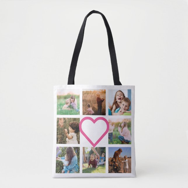Mum Family Photo Collage Pink Heart Tote Bag (Front)