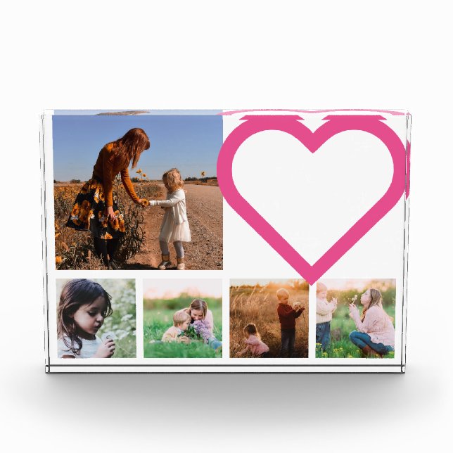 Mum Family Photo Pink Heart Modern Block (Front)