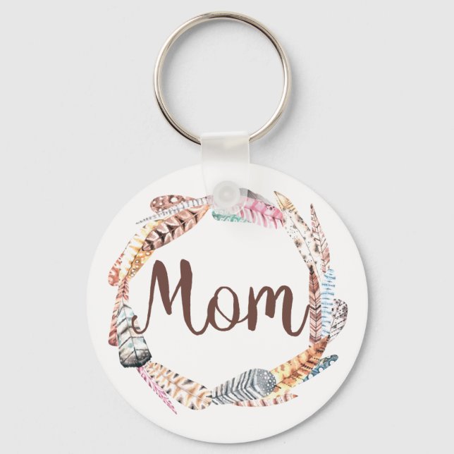 Mum Feather Wreath -2.25" Basic Button Keychain (Front)