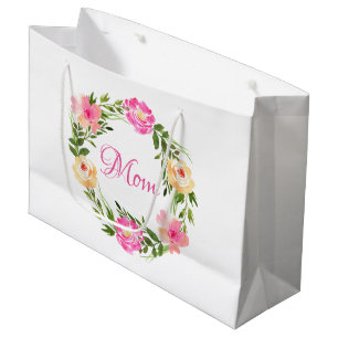 Mum Feminine Floral Personalised Watercolor Large Gift Bag