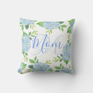 Mum Floral Blue Hydrangea Watercolor Modern Cushion