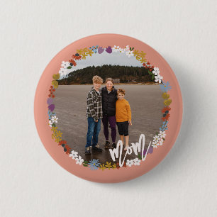 Mum Floral Frame Photo 6 Cm Round Badge