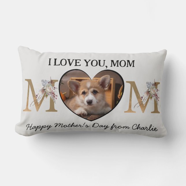 Mum floral heart custom photo from the dog lumbar cushion (Front)