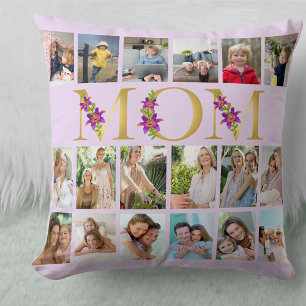 Mum Floral Letters 18 Vertical Photo Collage Lilac Cushion