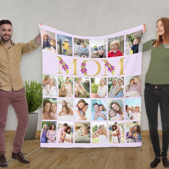 Mum Floral Letters 24 Vertical Photo Collage Lilac Fleece Blanket (Creator Uploaded)