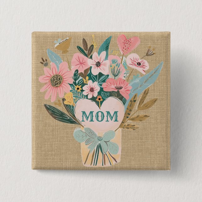 Mum Flower Bouquet  15 Cm Square Badge (Front)