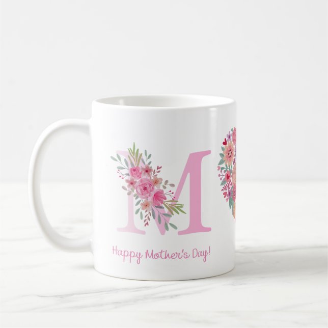 Mum flower heart Happy Mother's Day Mug (Left)