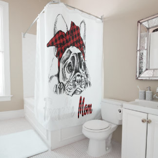 Mum French Bulldog With Red Plaid Gift Shower Curtain