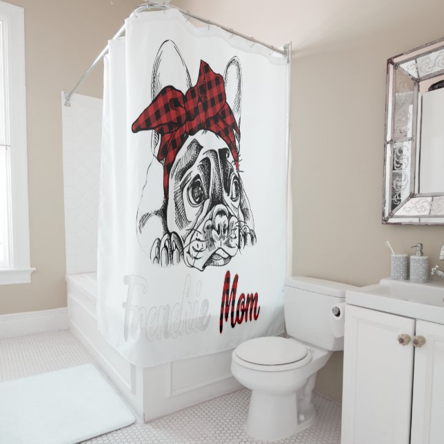 Mum French Bulldog With Red Plaid Gift Shower Curtain (In Situ)