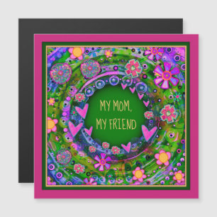 Mum Friend Pretty Floral Green Magnetic Card