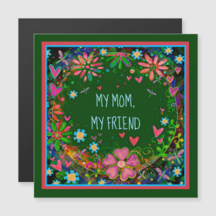Mum Friend Pretty Floral Heart Green Magnetic Card