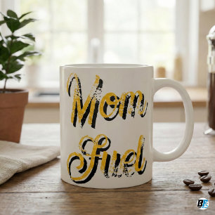 Mum Fuel Yellow Black Distressed Grunge Typography Coffee Mug