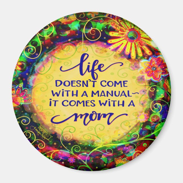 Mum Fun Manual Quote pretty Floral Inspirivity  Magnet (Front)