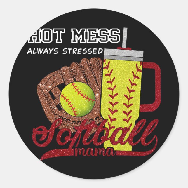 Mum Game Day Vibes Mothers Day Women Softball Mama Classic Round Sticker (Front)