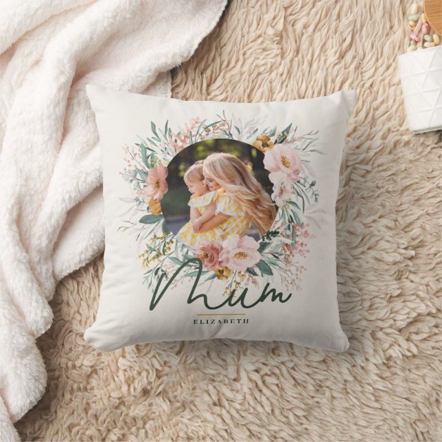 Mum gift photo watercolour floral mothers day cushion (Blanket)