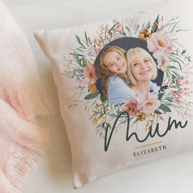 mum gift photo watercolour floral mothers day cushion (Creator Uploaded)