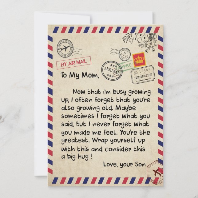 Mum Gifts | Letter To My Mum Love From Son Holiday Card (Front)