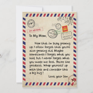 Mum Gifts   Letter To My Mum Love From Son Invitation