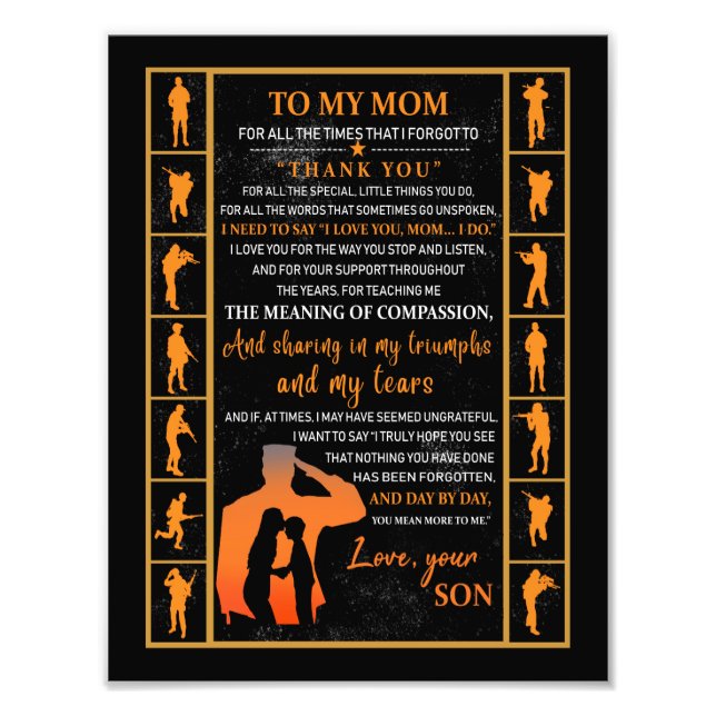 Mum Gifts | Letter To My Mum Love From Son Photo Print (Front)