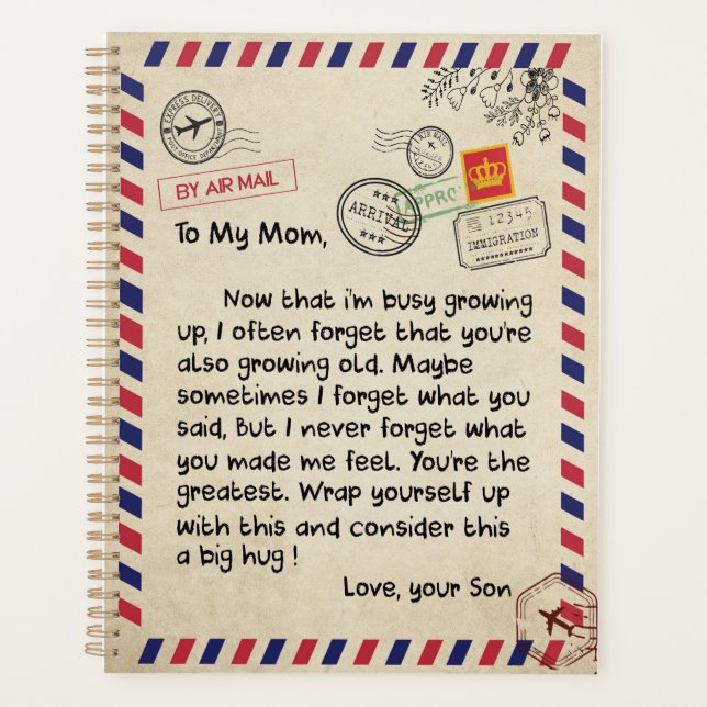 Mum Gifts | Letter To My Mum Love From Son Planner (Front)