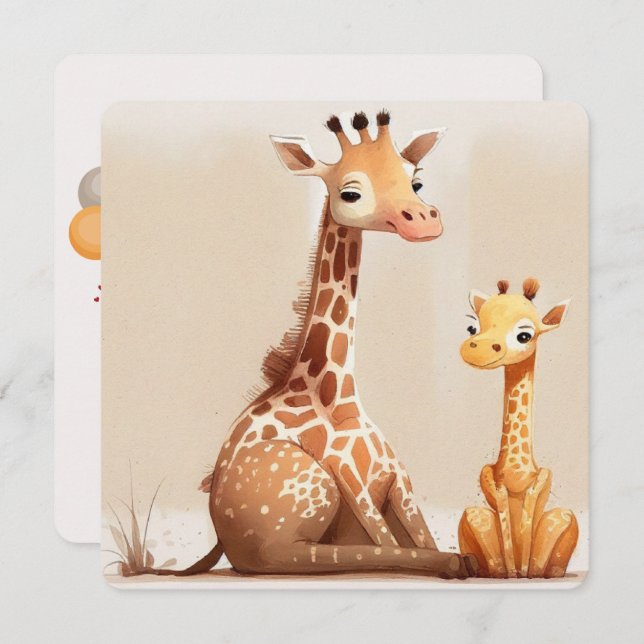 Mum Giraffe with Baby Invitation (Front/Back)